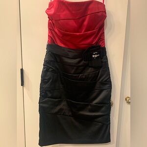 White House Black Market Strapless Satin Sheath Pink & Black Cocktail Dress 4